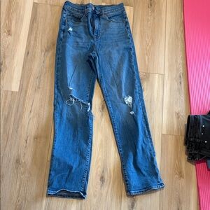 Express Blue Distressed Straight Leg Jeans